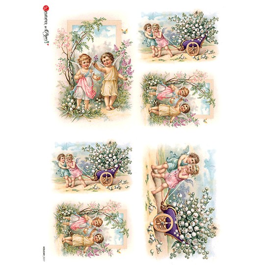 Angels with Flowers Rice Paper Decoupage Sheet ~ Italy