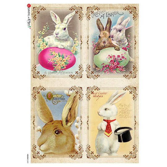 Old Fashioned Easter Bunnies Rice Paper Decoupage Sheet ~ Italy