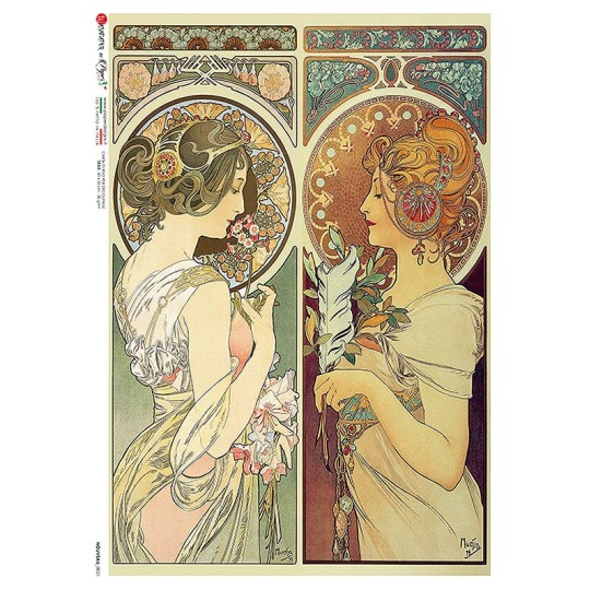 Art Nouveau Mucha Women Rice Paper Decoupage Sheet ~ Italy