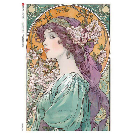 Art Nouveau Maiden Rice Paper Decoupage Sheet ~ Italy