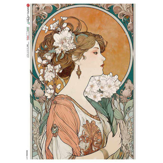 Art Nouveau Maiden Rice Paper Decoupage Sheet ~ Italy