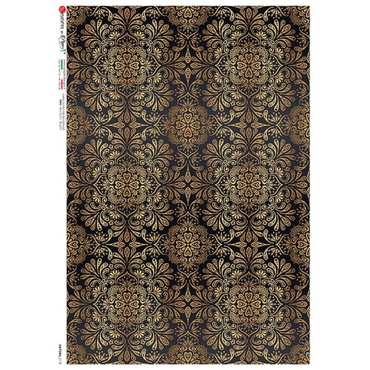 Elegant Black and Gold Rice Paper Decoupage Sheet ~ Italy