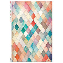 Multi-color Diamonds Stained Glass Rice Paper Decoupage Sheet ~ Italy