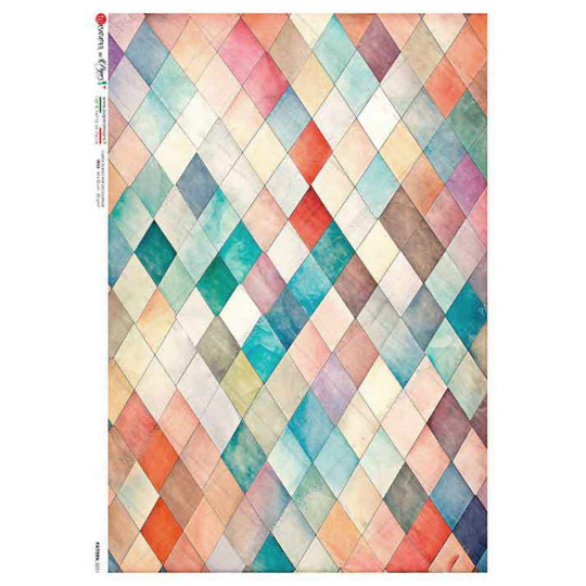Multi-color Diamonds Stained Glass Rice Paper Decoupage Sheet ~ Italy