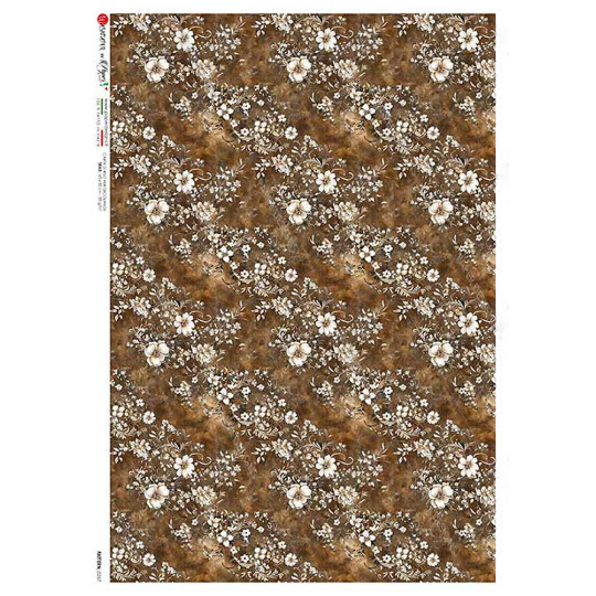Brown Floral Design Rice Paper Decoupage Sheet ~ Italy