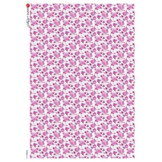 Magenta Flowers Rice Paper Decoupage Sheet ~ Italy