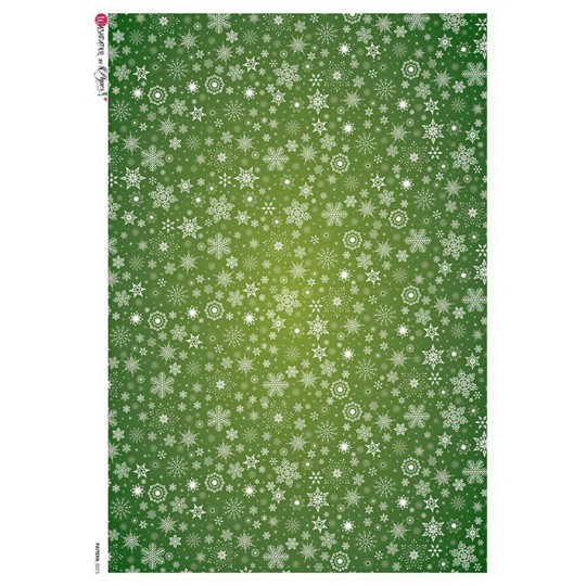 Green Snowflakes Rice Paper Decoupage Sheet ~ Italy