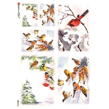 Snowy Mixed Birds and Cardinals Rice Paper Decoupage Sheet ~ Italy