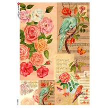 Birds and Roses Collage Rice Paper Decoupage Sheet ~ Italy