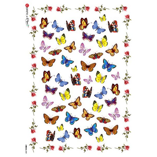 Mixed Butterflies with Roses Rice Paper Decoupage Sheet ~ Italy