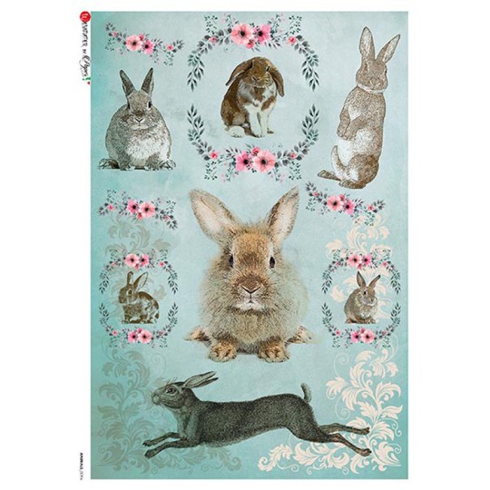 Blue Easter Bunnies Rice Paper Decoupage Sheet ~ Italy
