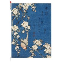 Blue Chinoiserie Bird and Flower Rice Paper Decoupage Sheet ~ Italy