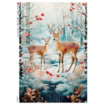 Gorgeous Forest Deer and Greenery Christmas Rice Paper Decoupage Sheet ~ Italy