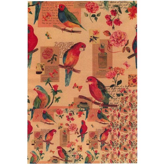 Parakeet and Flower Collage Rice Paper Decoupage Sheet ~ Italy