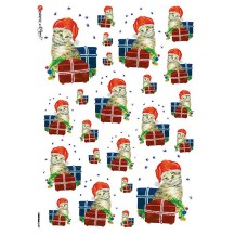 Christmas Cats and Gifts Rice Paper Decoupage Sheet ~ Italy