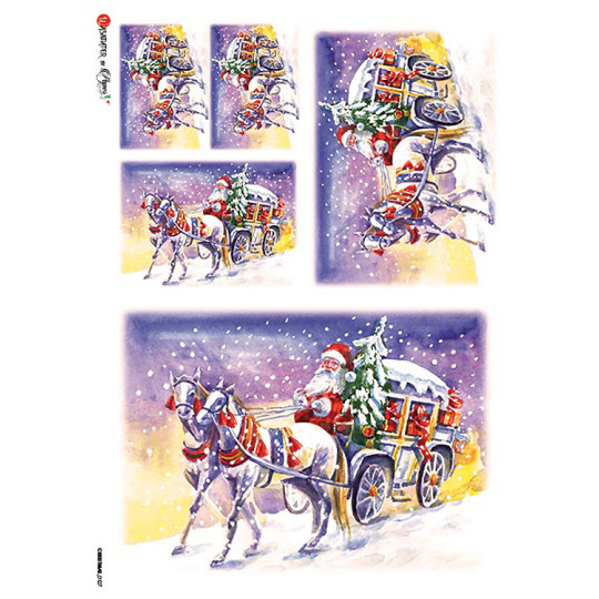 Colorful Santa Wagon Rice Paper Decoupage Sheet ~ Italy