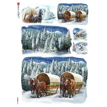 Snowy Covered Wagons Rice Paper Decoupage Sheet ~ Italy