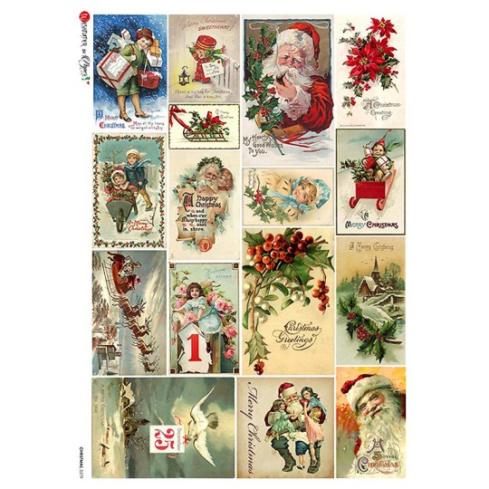 Small Vintage Christmas Scenes Rice Paper Decoupage Sheet ~ Italy