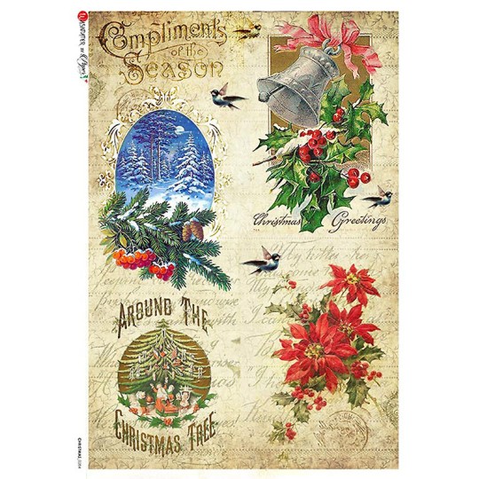 Vintage Christmas Scenes Rice Paper Decoupage Sheet ~ Italy