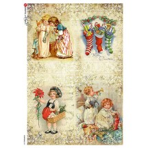 Vintage Christmas Children Rice Paper Decoupage Sheet ~ Italy