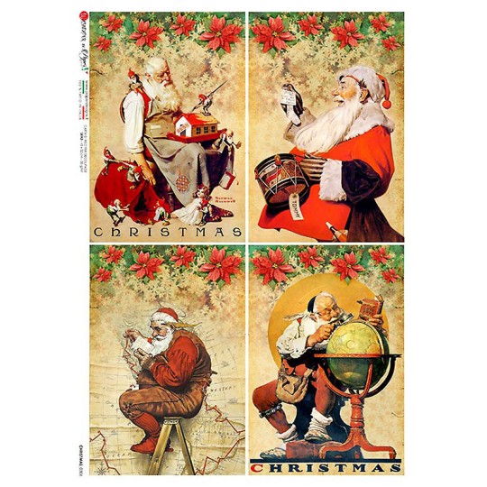 Vintage Christmas Santas Rice Paper Decoupage Sheet ~ Italy
