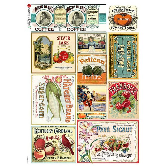 Vintage Fruit and Vegetable Labels Print Rice Paper Decoupage Sheet ~ Italy