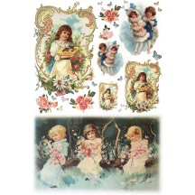 Children with Flowers Rice Paper Decoupage Sheet ~ Italy