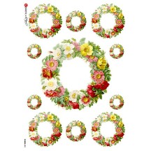Floral Wreaths Rice Paper Decoupage Sheet ~ Italy