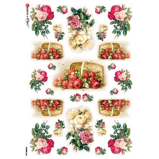 Rose and Baskets Rice Paper Decoupage Sheet ~ Italy