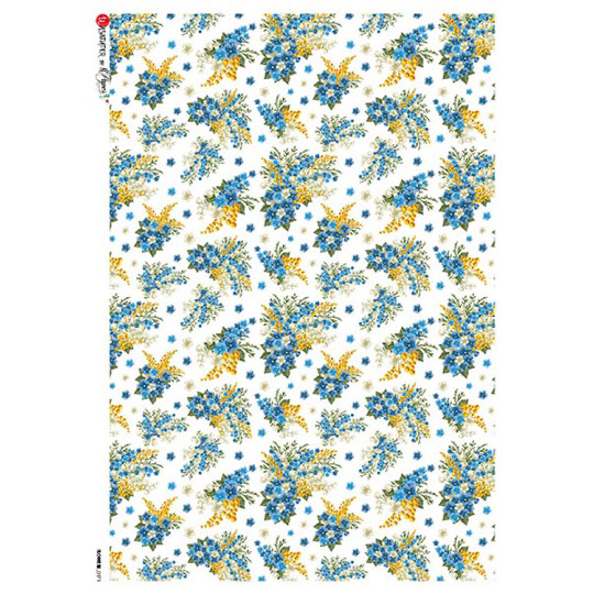 Blue Flower Print Rice Paper Decoupage Sheet ~ Italy