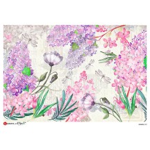 Large Pastel Dragonflies and Lilacs Scene Rice Paper Decoupage Sheet ~ Italy