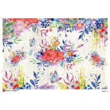 Bold Watercolor Florals Scene Rice Paper Decoupage Sheet ~ Italy