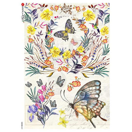 Butterflies and Flowers Rice Paper Decoupage Sheet ~ Italy