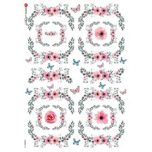 Pink Flower Borders with Butterflies Rice Paper Decoupage Sheet ~ Italy