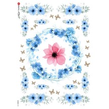 Blue Wild Flower Sprays Rice Paper Decoupage Sheet ~ Italy