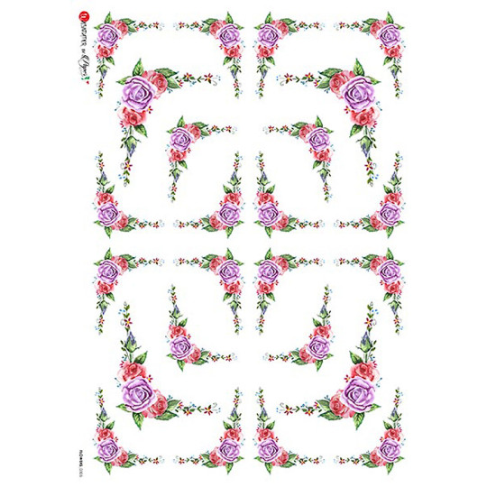Mixed Floral Rose Corners Rice Paper Decoupage Sheet ~ Italy