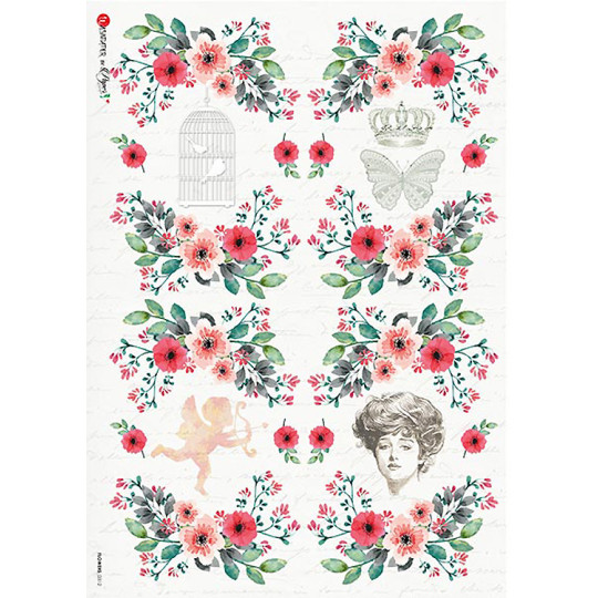 Romantic Florals Rice Paper Decoupage Sheet ~ Italy