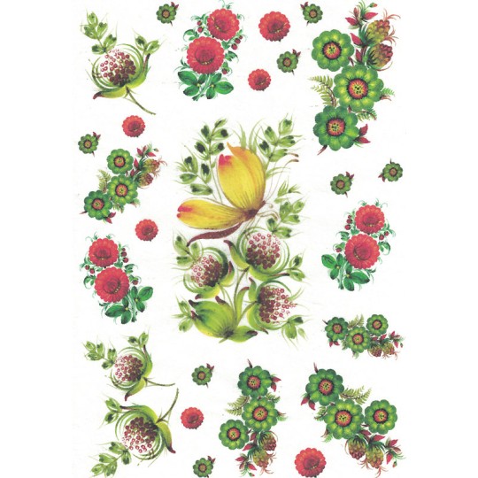 Folkloric Flowers and Pods Rice Paper Decoupage Sheet ~ Italy