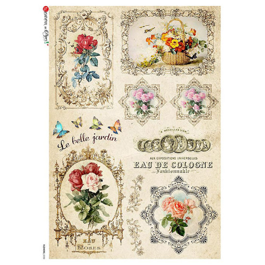 Rose and Cosmetic Ephemera Rice Paper Decoupage Sheet ~ Italy