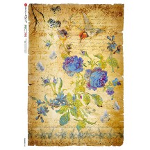Blue Rose Collage Rice Paper Decoupage Sheet ~ Italy