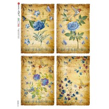 Blue Flowers Collage Rice Paper Decoupage Sheet ~ Italy