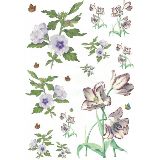 Lilies and Petite Butterflies Rice Paper Decoupage Sheet ~ Italy