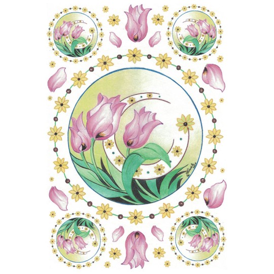 Tulip Medallions Rice Paper Decoupage Sheet ~ Italy