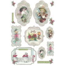 Vintage Christmas Medallions Rice Paper Decoupage Sheet ~ Italy