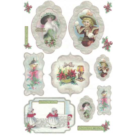 Vintage Christmas Medallions Rice Paper Decoupage Sheet ~ Italy