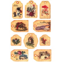 Mixed Christmas Tags Rice Paper Decoupage Sheet ~ Italy