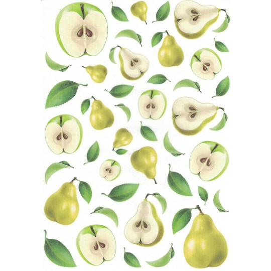 Green Pears and Apples Rice Paper Decoupage Sheet ~ Italy