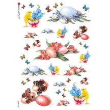 Eggs and Chicks with Flowers Rice Paper Decoupage Sheet ~ Italy