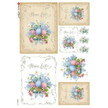 Happy Easter Bouquets with Eggs and Flowers Rice Paper Decoupage Sheet ~ Italy