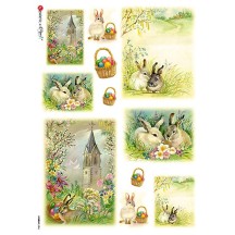 Old Fashioned Easter Bunny Rice Paper Decoupage Sheet ~ Italy